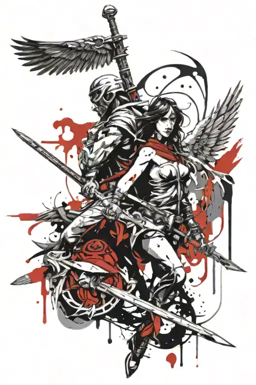 Sparrow And Angel Holding A Sword