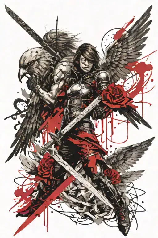 Sparrow And Angel Holding A Sword