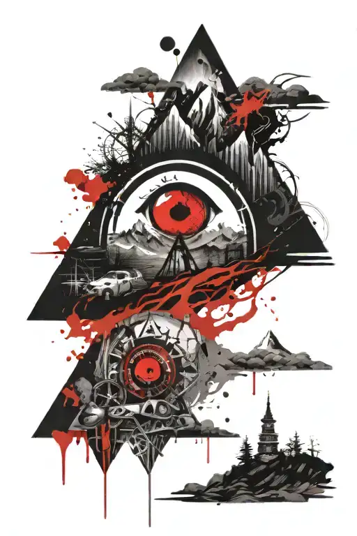 Mountain And Eye And Tribal Tattoo Design