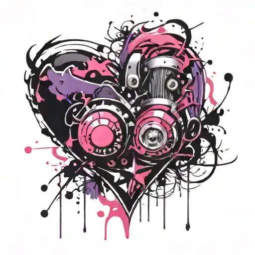 Pink And Purple And Black Heart Tattoo Design