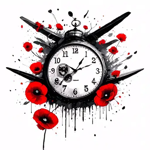 Lancaster Bomber Dropping Poppys And A Clock Face
