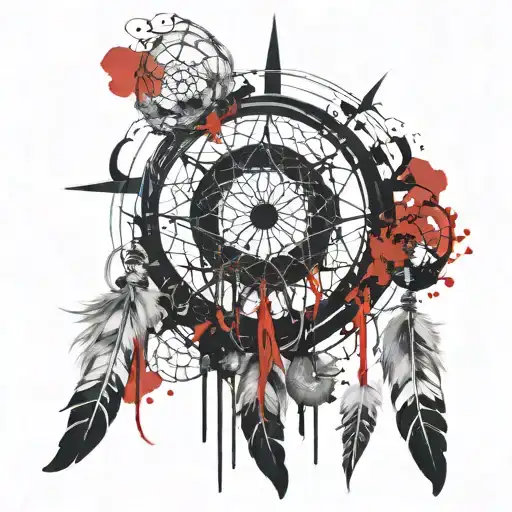 Unalome With Dream Catcher And Moons With A Witch Theme