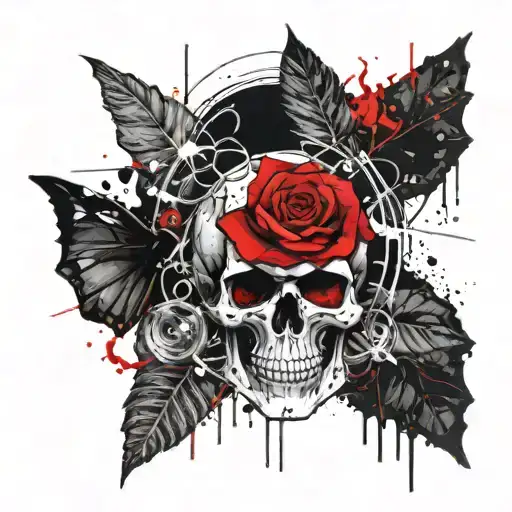 Black Rose And Red Rose Skull