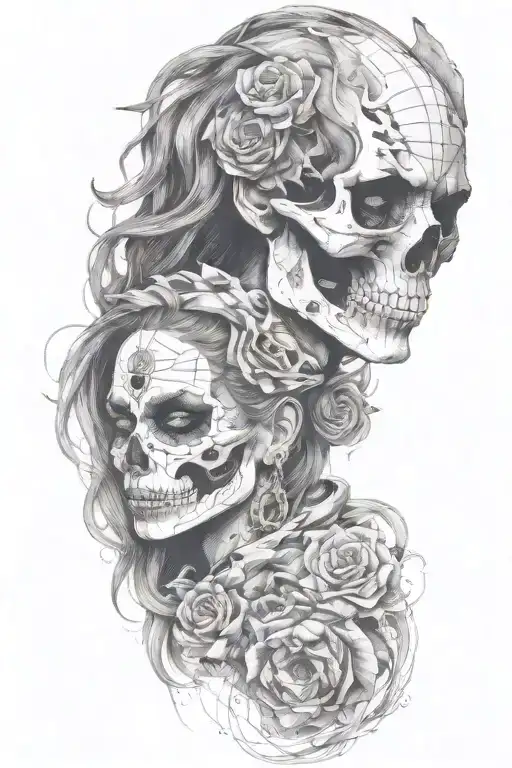 Skulled Face Lady With The Wolf