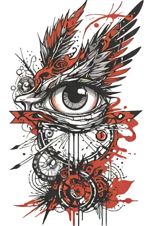 Bloody Eye With Needles And Phoenix