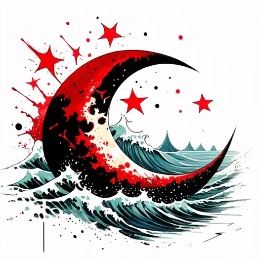 Half Moon Stars And A Ocean Wave Like A Cloud And A Triton Immerging