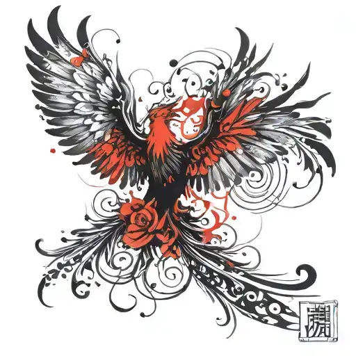 Elegant Phoenix Flying With Flowers Back Tattoo Design
