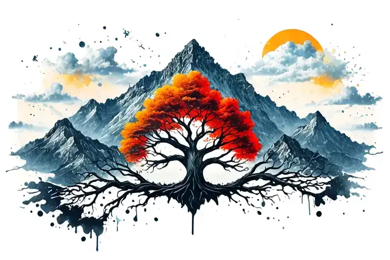 Tree Of Life And Mountain