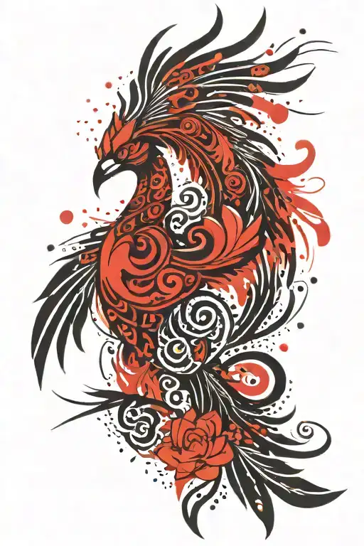 Tribal Phoenix Bird With Unalome Symbol