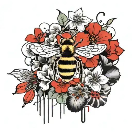 Bee And Flowers Around