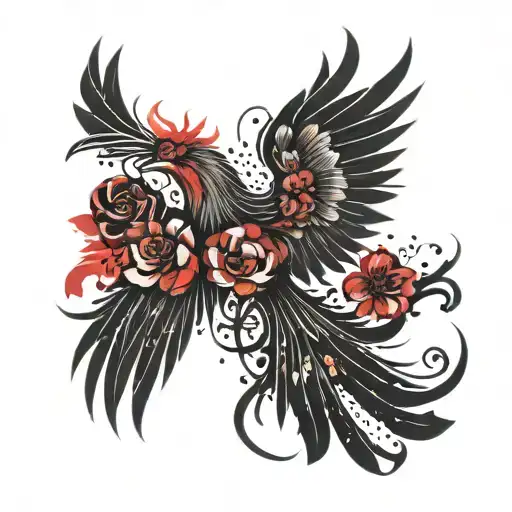 Simple Peaceful Flying Phoenix With Flowers Back