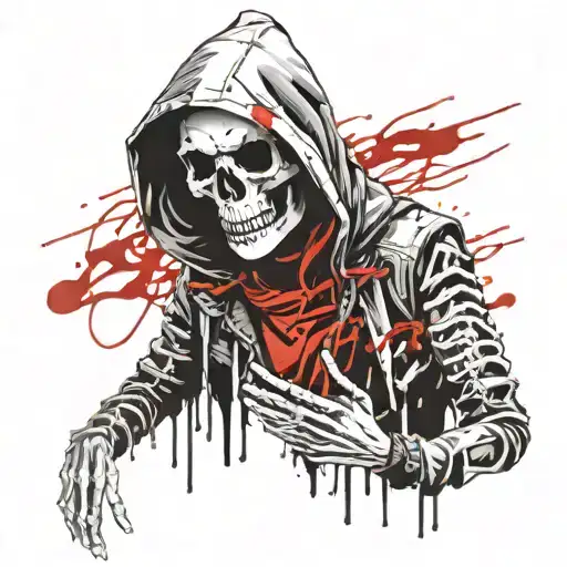 Skeleton In Hood Holding Mask