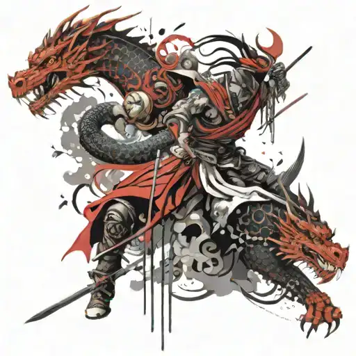 Oriental Warrior A Bible Writing And A Dragon