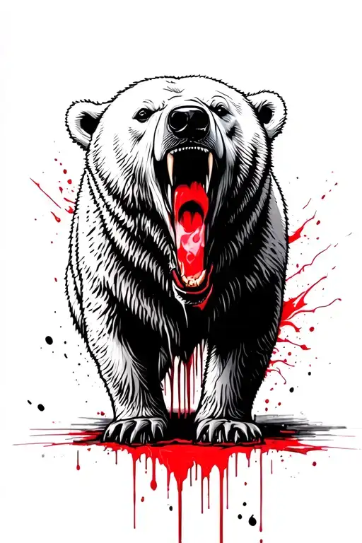 Polar Bear With Blood Dripping From Its Fangs Andthe Top And Bottom Having Thick Black Borders