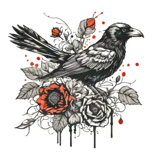 Crow Skeleton With Poppy