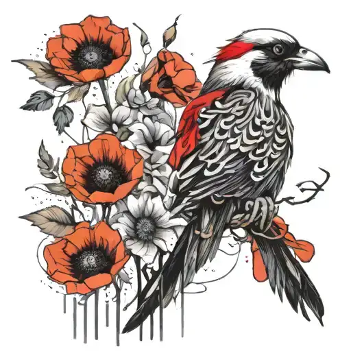 Skeleton Bird With Poppy