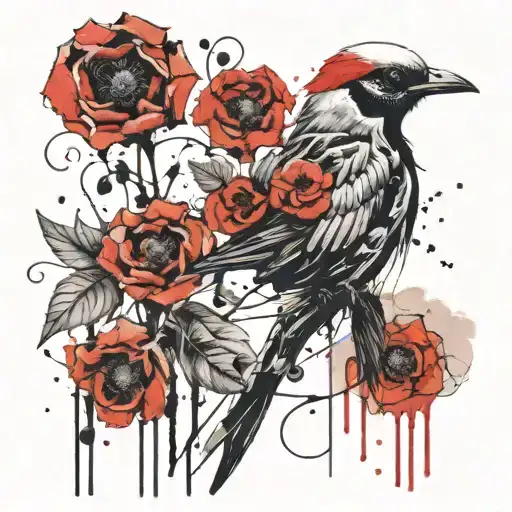 Skeleton Bird With Poppy