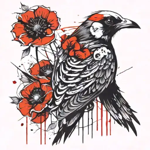 Skeleton Bird With Poppy