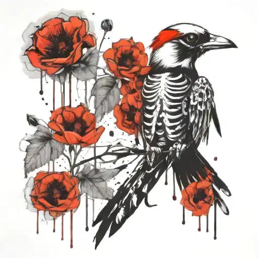 Skeleton Bird With Poppy