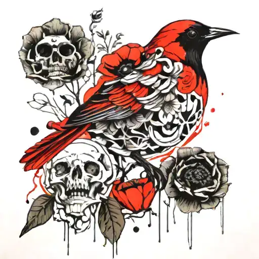Skeleton Bird With Poppy
