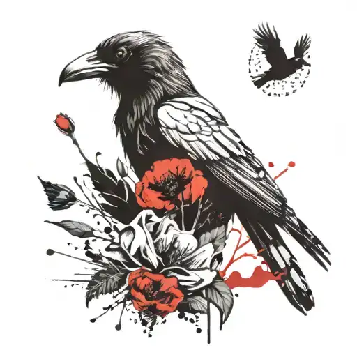 Crow Skeleton With Poppy
