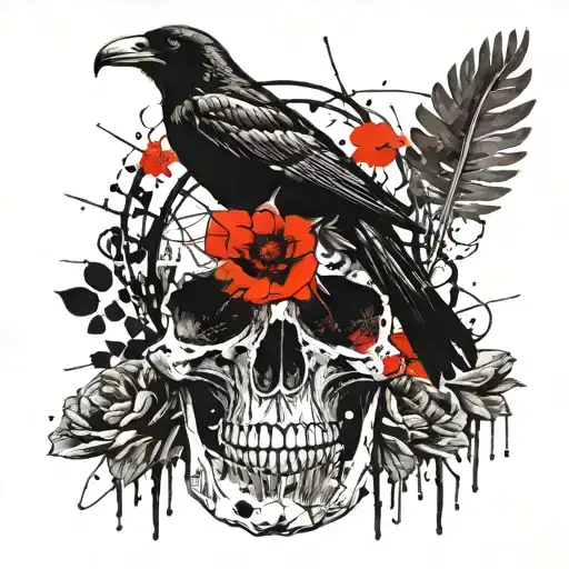 Crows Skull With Poppy