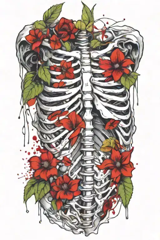 Anatomic Human Rib Cage With Plants Growing From It