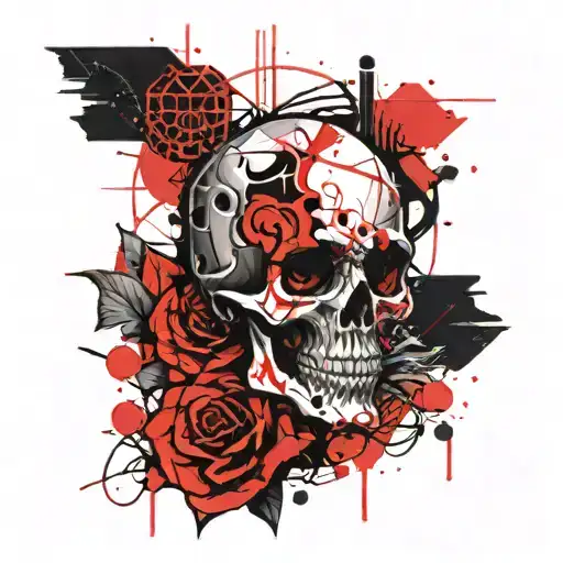 Tattoo Trash Polka Red And Black Hexagon Circle Skull Rectangle