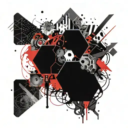 Red And Black Hexagon Circle Rectangle Space Surrounded