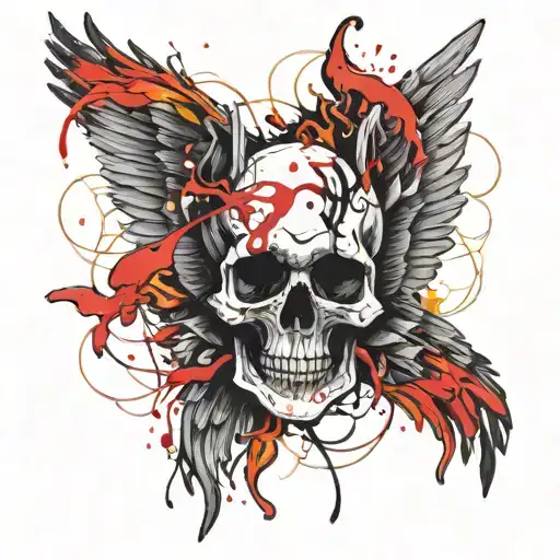 Skull Angel Wings In Fire