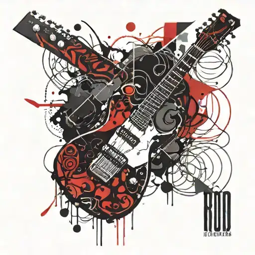 Red And Black Hexagon Square Rectangle Electro Guitar Moon