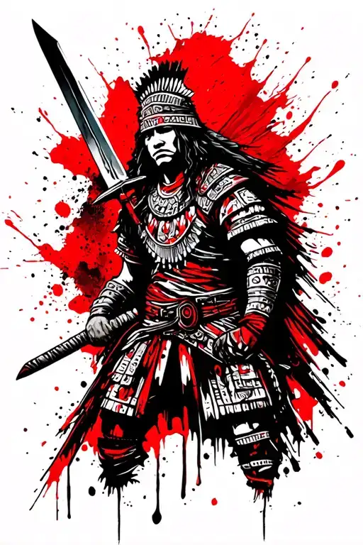 Paw Print Aztec Warrior Wielding A Sword