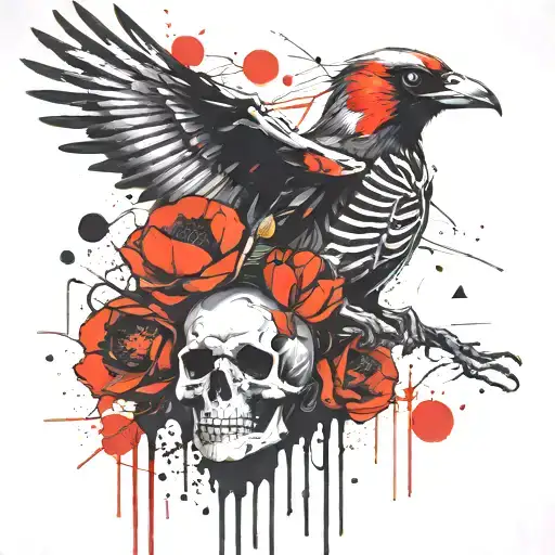 Skeleton Bird With Poppy