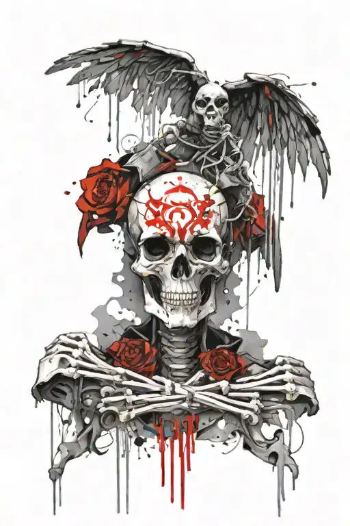 Skeleton With Wings On Its Back And Horns On Its Back