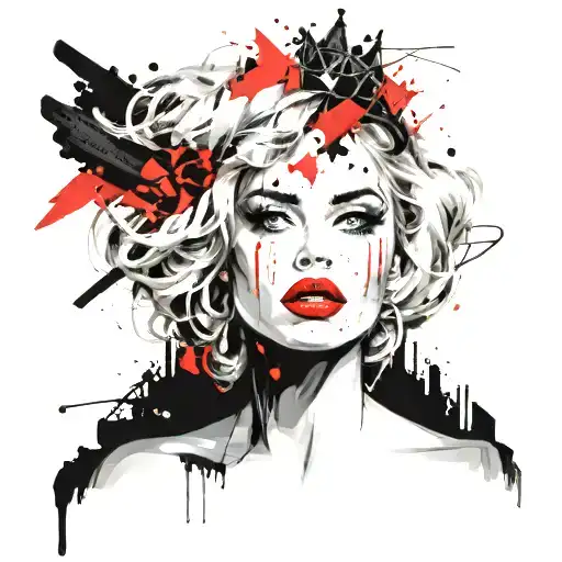 Beautiful Girl Blond Hair Crown On Top Hair Cover Half Face Red Lips