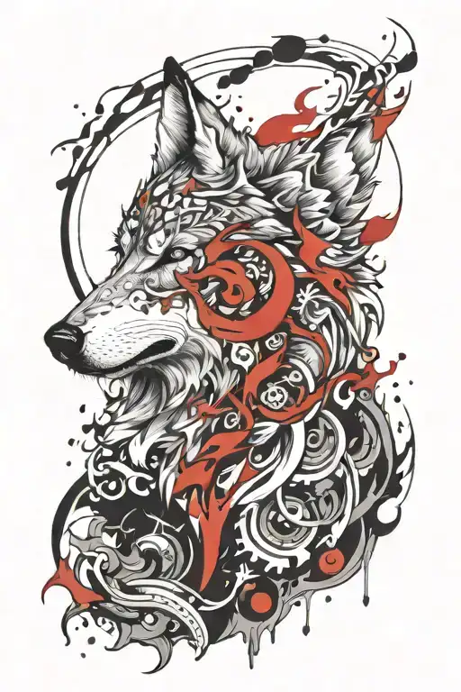 Nordic Wolf Head Surrounded By Flames