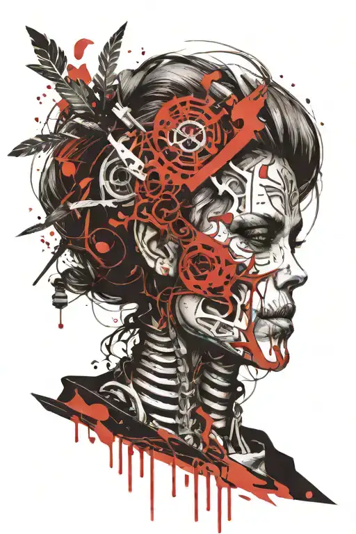 Viking Woman Transforming Into Half Skeleton