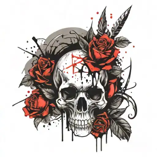 Skull Roses And A Knife Piercing