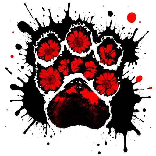 Neon Mountain Lion Paw Print With Flowers