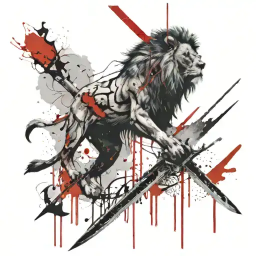 Sword Going Through Dead Lion Head