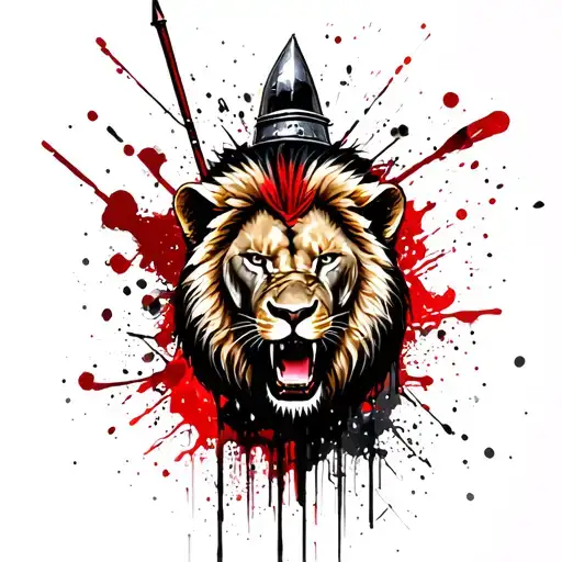 A Strong Roman Soldier With An Angry Lion On The Background