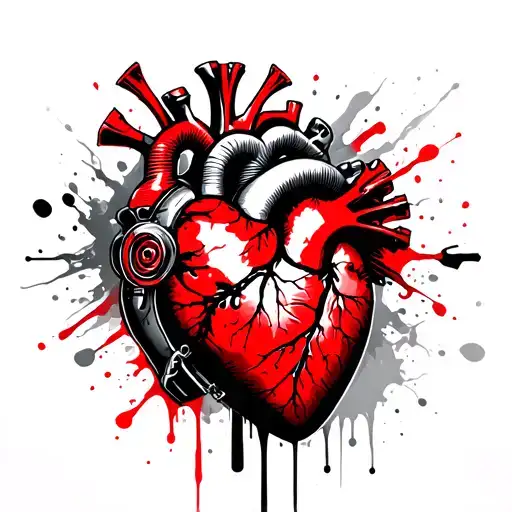 Biomechanical Anatomical Heart Shaped Tattoo Gun Intertwined