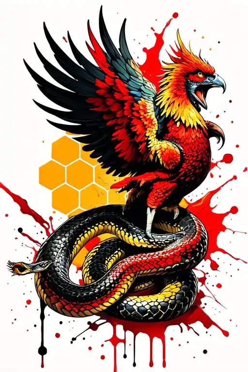 Phoenix Choking A Snake With Honeycomb Background