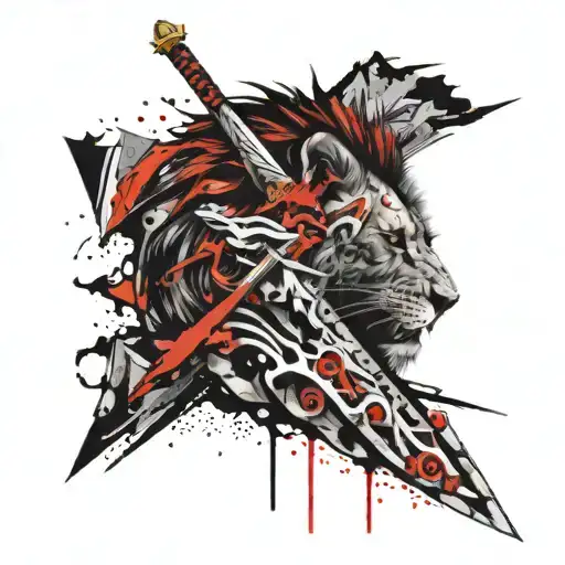 Sword Going Through Dead Lion Head