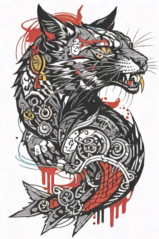 Angry Cat Snarling With Dagger