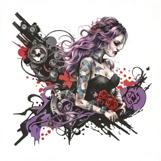 Alice In Wondeland Sleeve Purple And Black Only