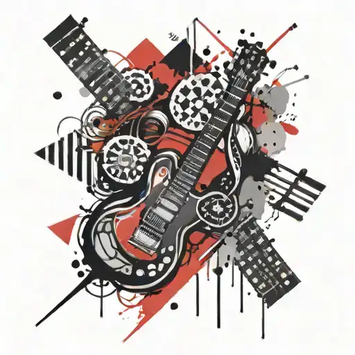 Polka Music Themed Sleeve Tattoo With Abstract Geometric Shapes