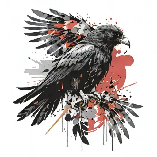 Raven With Outstretched Wings In Watercolor Style