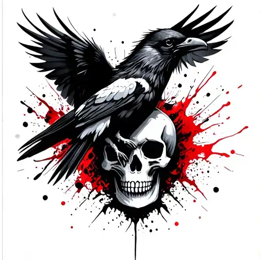 Raven Placed On A Skull