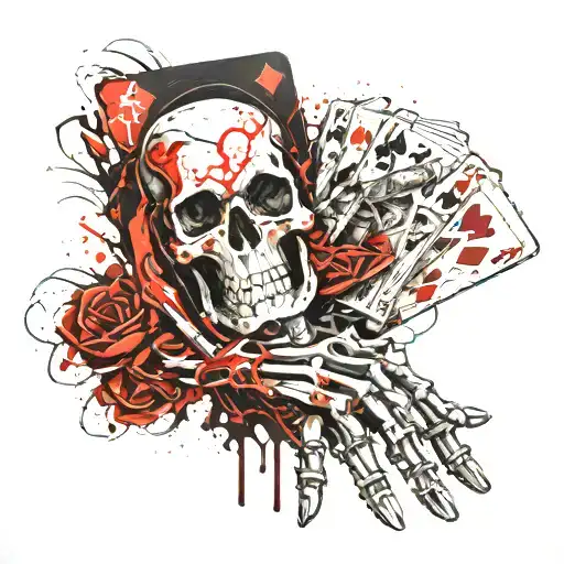 Skeleton Hand Holding Dead Mans Hand Poker Cards